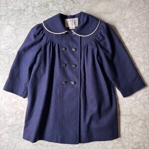 Vintage Saks Fifth Avenue Girls Wool Coat Navy Blue 80s 90s USA Peter Pan Collar